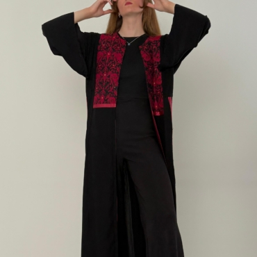 black and red cultural abaya