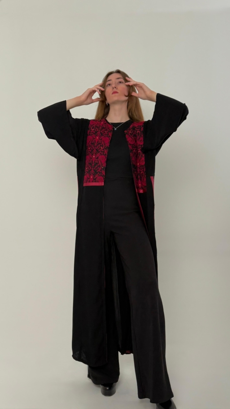 black and red cultural abaya